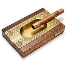 茄龙 （CIGARLOONG）雪茄烟灰缸大口径烟灰缸雪茄专用实木金色花