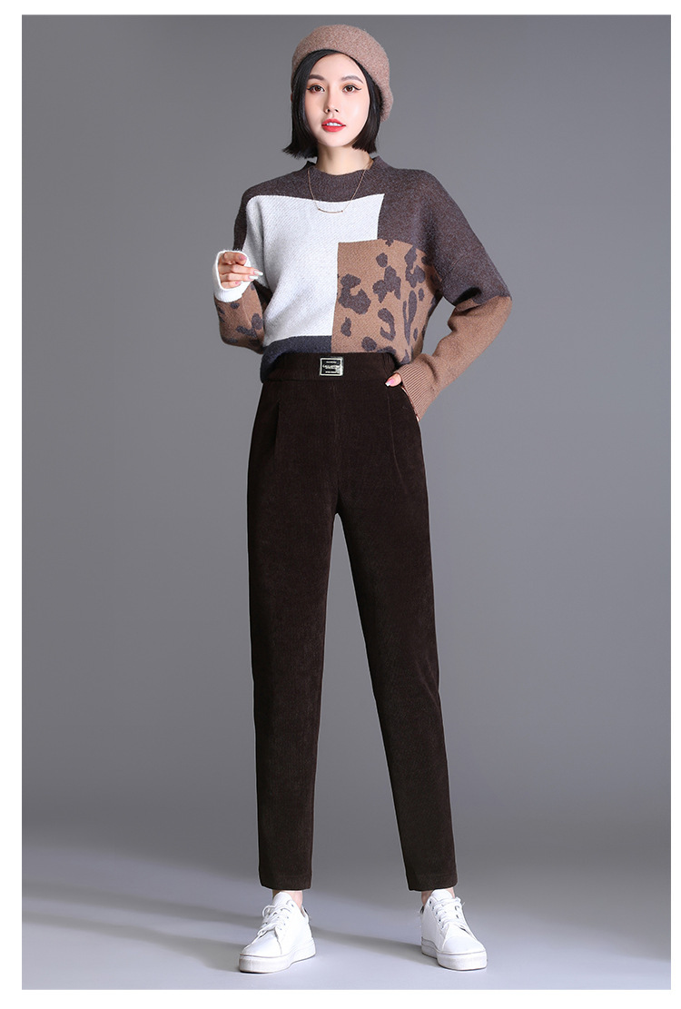 2021秋冬新款雪尼尔女裤大码高腰宽松垮裤条绒休闲直筒小脚裤