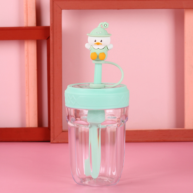 Cute Pet Cartoon Straw Cup Male and Female Students Mixing Cup Summer Good-looking Little Duck Plastic Cup