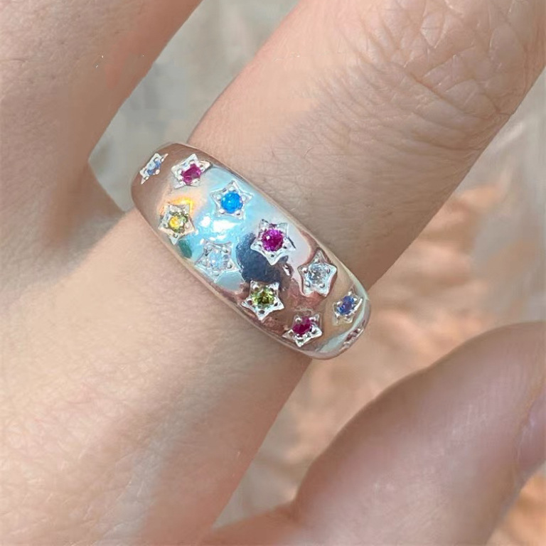 French Retro Colorful Crystals XINGX Ring Bread Stylish and Unique Ring Special-Interest Design High-Grade Open Ring for Women