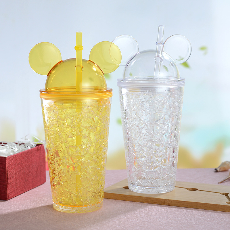 Y182 Creative Mickey Ice Cool Cup High-Looking Double Plastic Straw Cup Mickey Plastic
