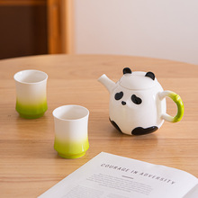 国潮风陶瓷家用送礼水壶套装花茶杯咖啡杯一壶两杯 手彩熊猫茶具