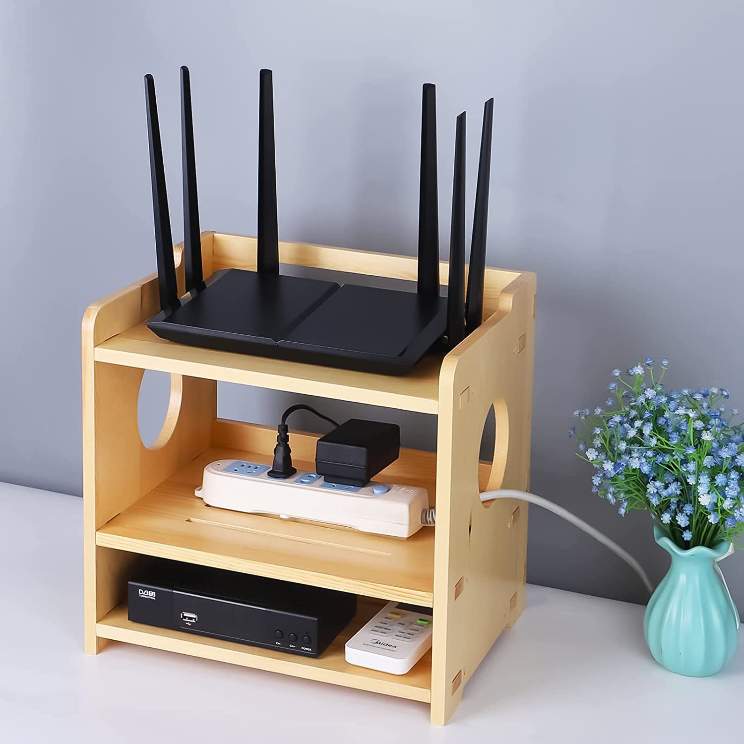 实木桌面电视机顶盒架wifi收纳架无线路由器光猫收纳盒置物架客厅