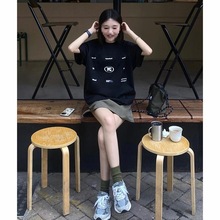 韩版复古字母印花黑色短袖T恤女夏季新款宽松休闲百搭女神范上衣