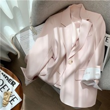 TM粉色西装外套女高级感2024年春季新款韩版气质休闲刺绣小西服