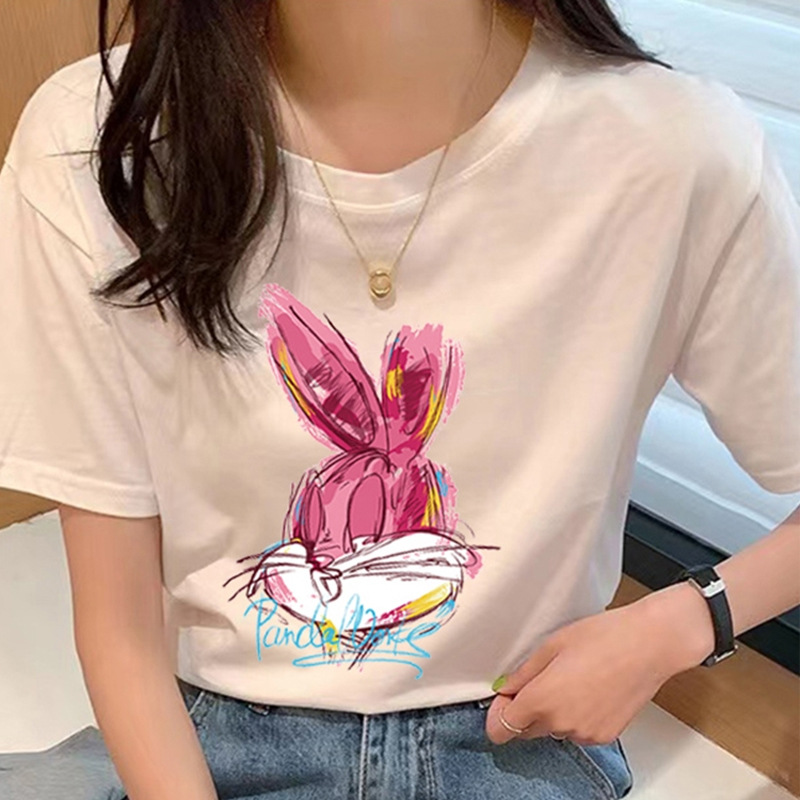 Summer New Style White Short-Sleeved T-shirt Women's Korean-Style Loose Slimming and Fashionable Hot-Selling Floral-Print Cotton round Neck Top Fashion