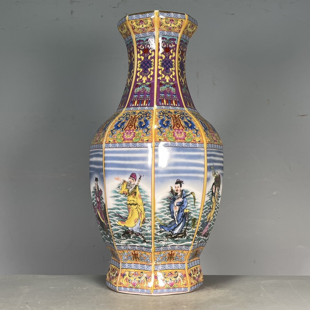 古玩杂项古董大清乾隆年制珐琅彩回流八仙赏瓶摆件收藏品老物件