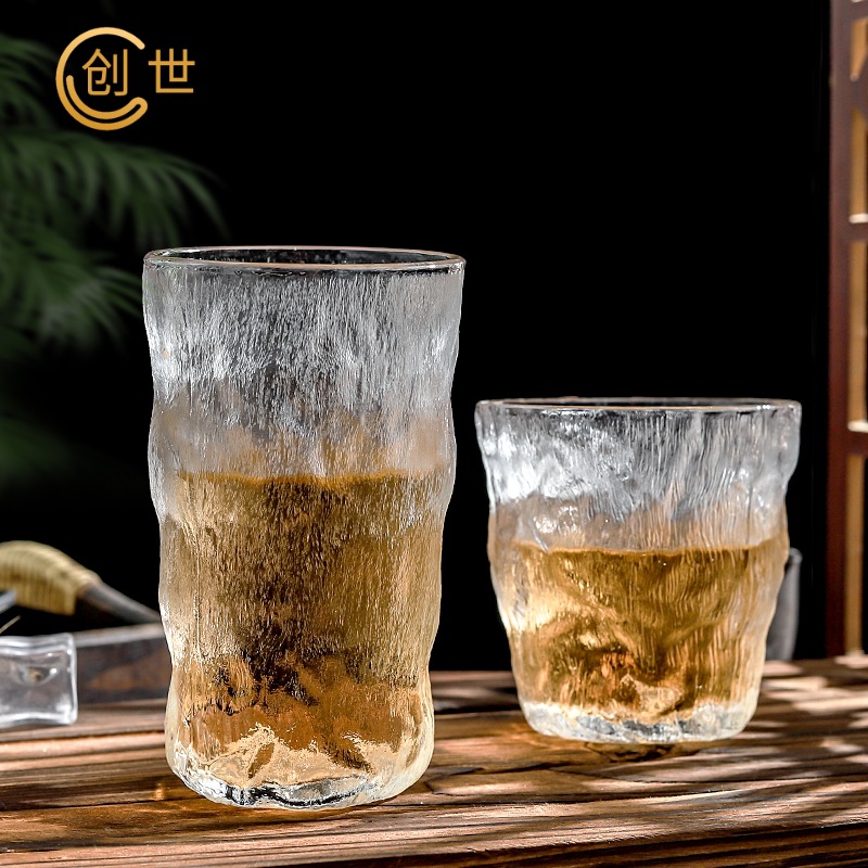 日式创意冰川杯透明玻璃水杯威士忌杯果汁咖啡杯树纹玻璃啤酒杯子