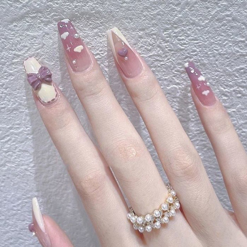 穿戴甲中长款指甲贴片甲片成品假指甲网法式式美甲贴片可拆卸