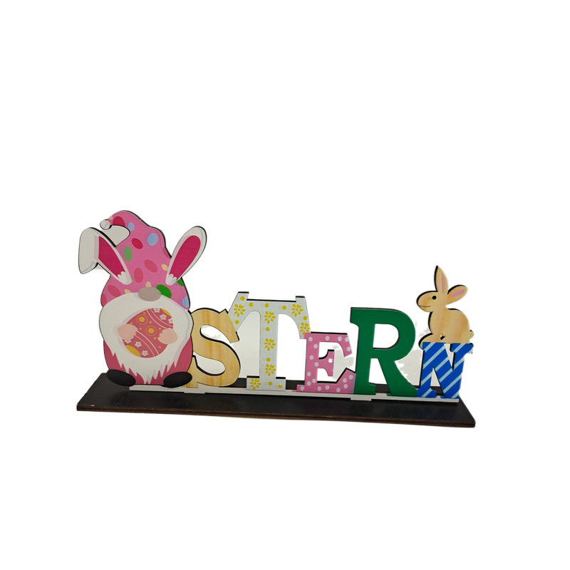 New Easter Wooden Laser Ornaments Rabbit Egg Table Decoration Wooden Craftwork Creative Style in Stock