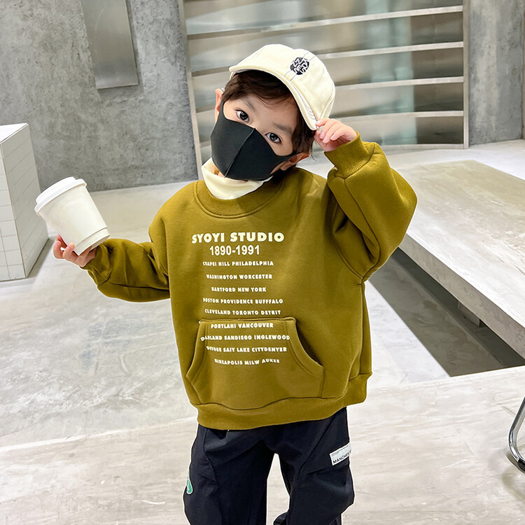 Children's Fleece-Lined Sweater Boys Thermal Turtleneck Fleece Shirt Korean Style Printed Baby Bottoming Shirt One Piece Dropshipping Children's Fashion