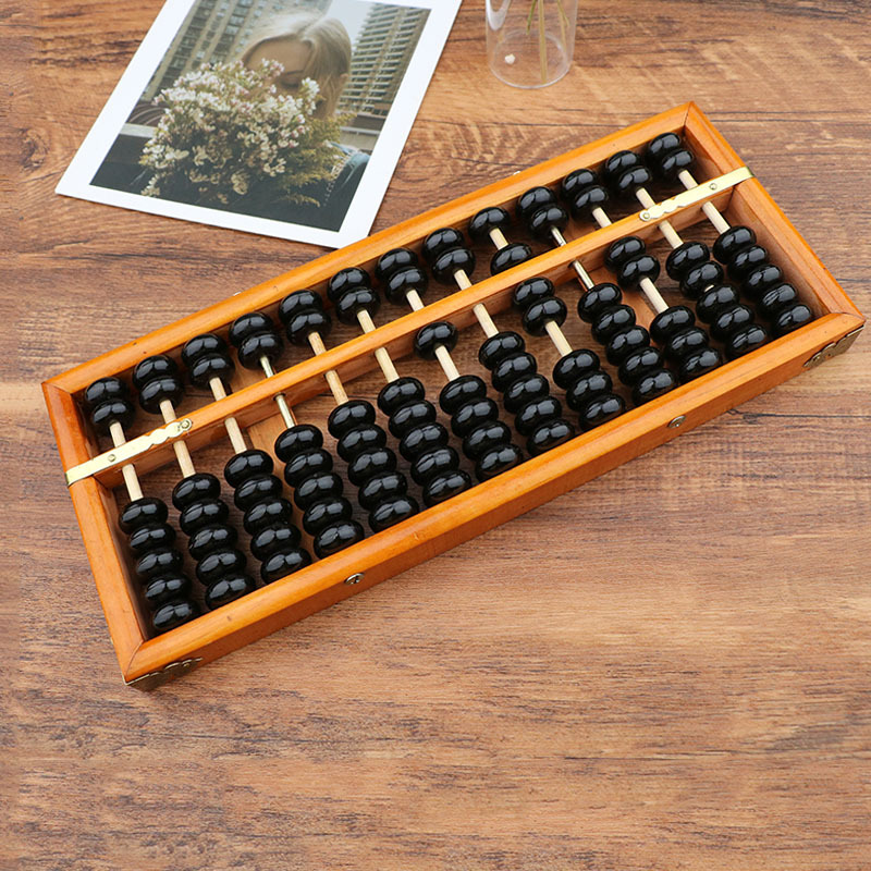 仿古木制算盘黑棕7珠13档圆珠财务算盘 学生珠心算盘批发