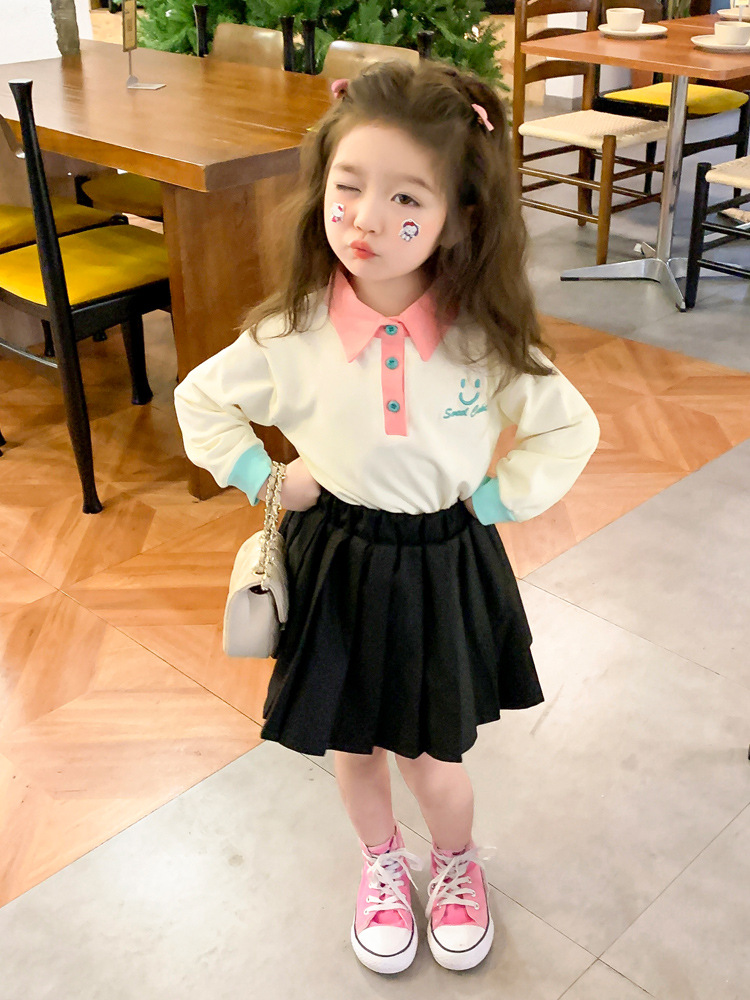 2023 Spring New Girls' Sweater Children Baby Girls' Lapel Children's Long Sleeve Top Korean Fashion Children's Clothing Fashion