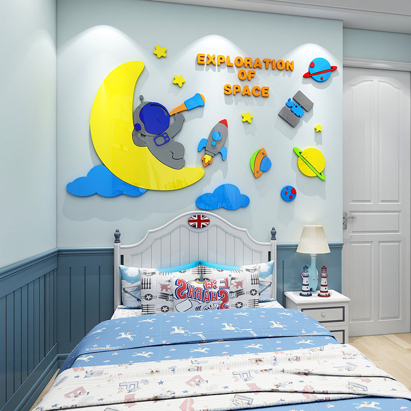 宇宙星空儿童房间布置装饰亚克力3d立体墙贴墙面贴画卧室男孩墙壁