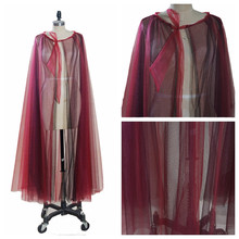 中世纪双层网纱新娘披风黑酒红色重叠微透变色披风网纱裙斗篷系带
