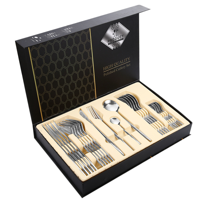 Cross-Border Amazon Stainless Steel Western-Style Tableware Set Steak Knife, Fork and Spoon Gift Box Portugal 24-Piece Tableware Set