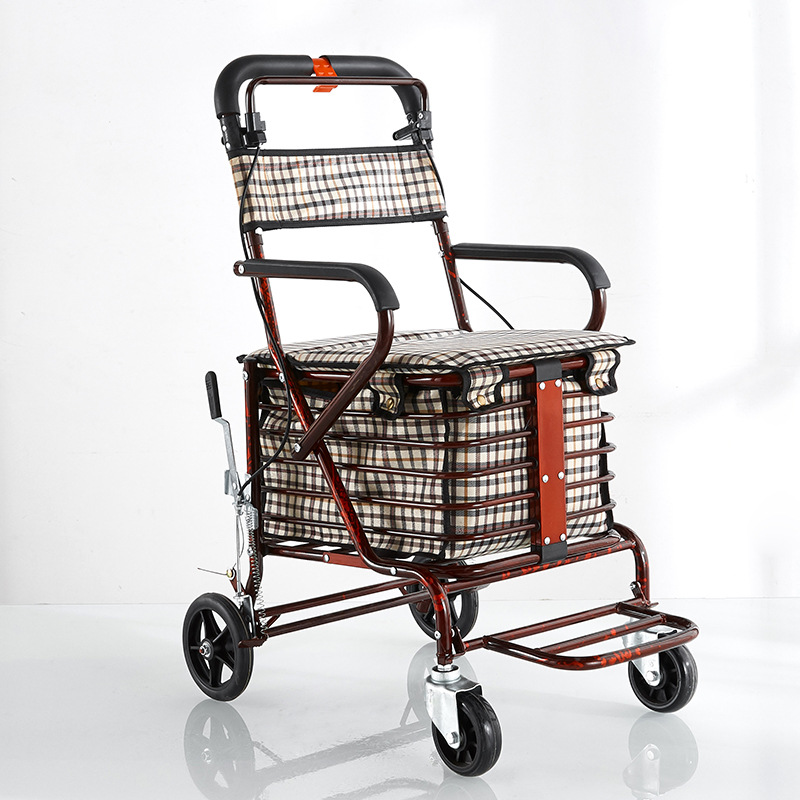 老人推车可坐折叠买菜购物车手推椅子代步车助行老年助步车便携式