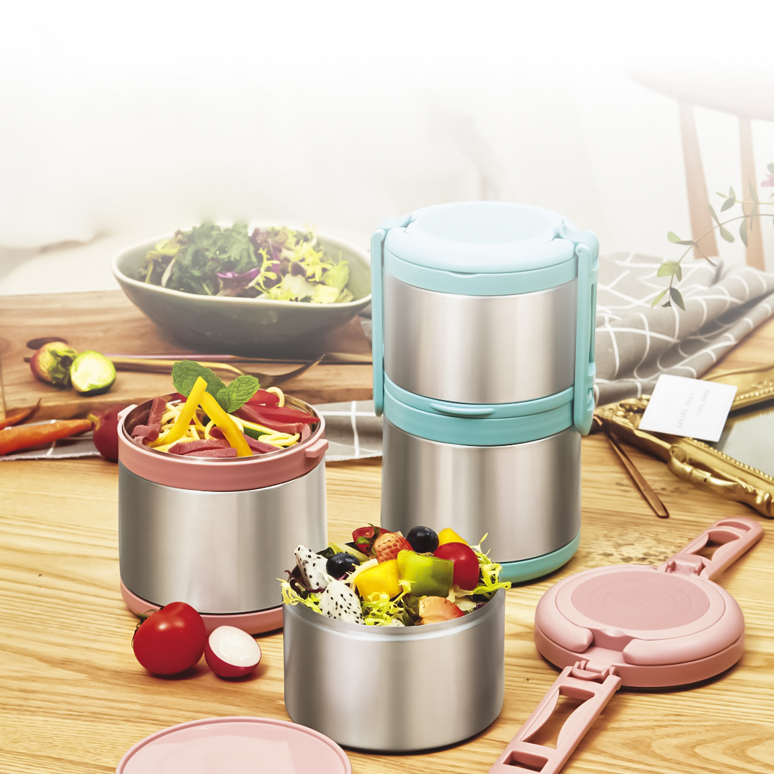 华美学生304不锈钢便携多层保温饭盒组合带盖微波便当盒密封饭盒