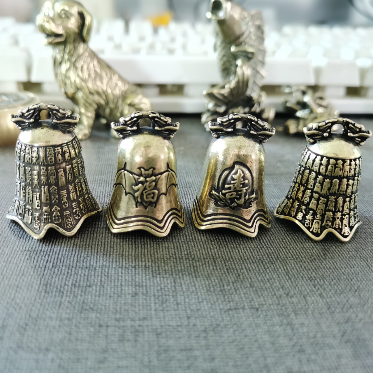 纯黄铜福寿铃铛钥匙扣挂饰家居金属挂件招财镇宅保平安工艺品