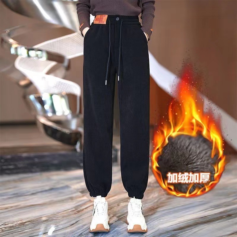 Thick Lambskin Pants Autumn and Winter 2023 Fleece-Lined Warm and Loose Slimming High Waist Leisure Tappered Harem Pants for Women