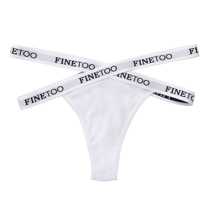 Finetoo Women's Briefs Sexy Cross Letter Belt Underwear High Slit Threaded Cotton T-Back D005