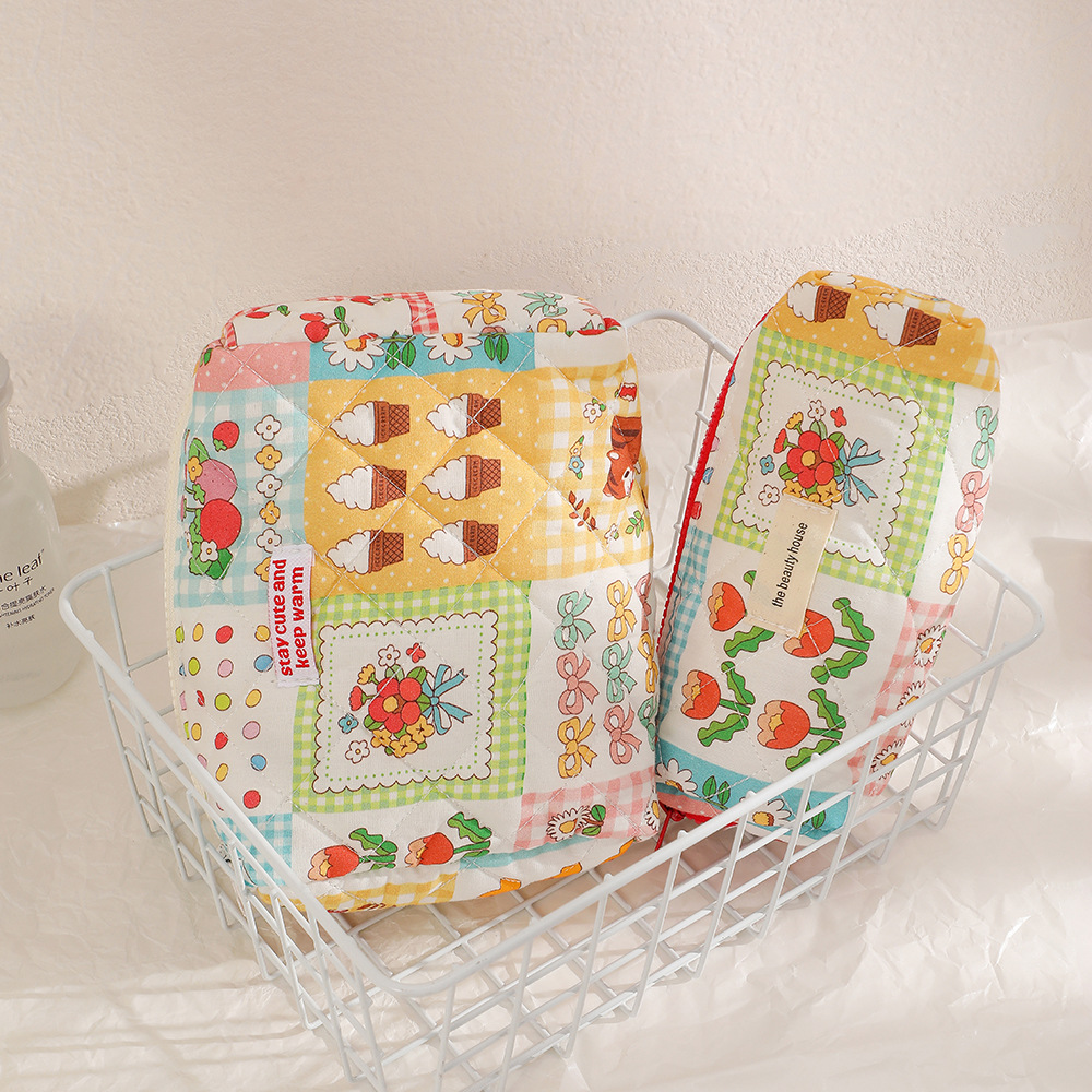 ins style girlish fresh plaid portable toiletry bag student pastoral large capacity cosmetic bag travel storage bag