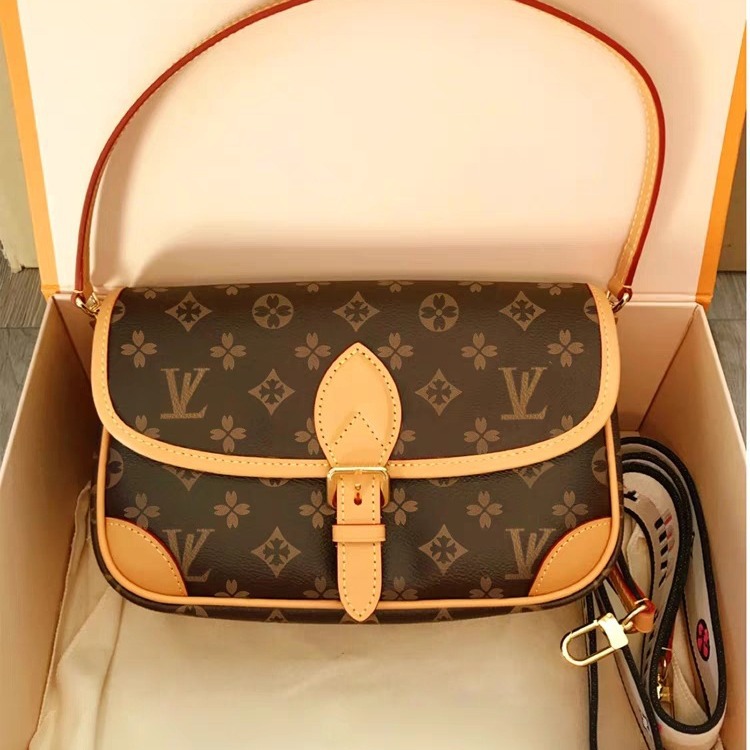 lv新款驴家代购级原厂老花diane法棍包腋下单肩斜挎女包m45985