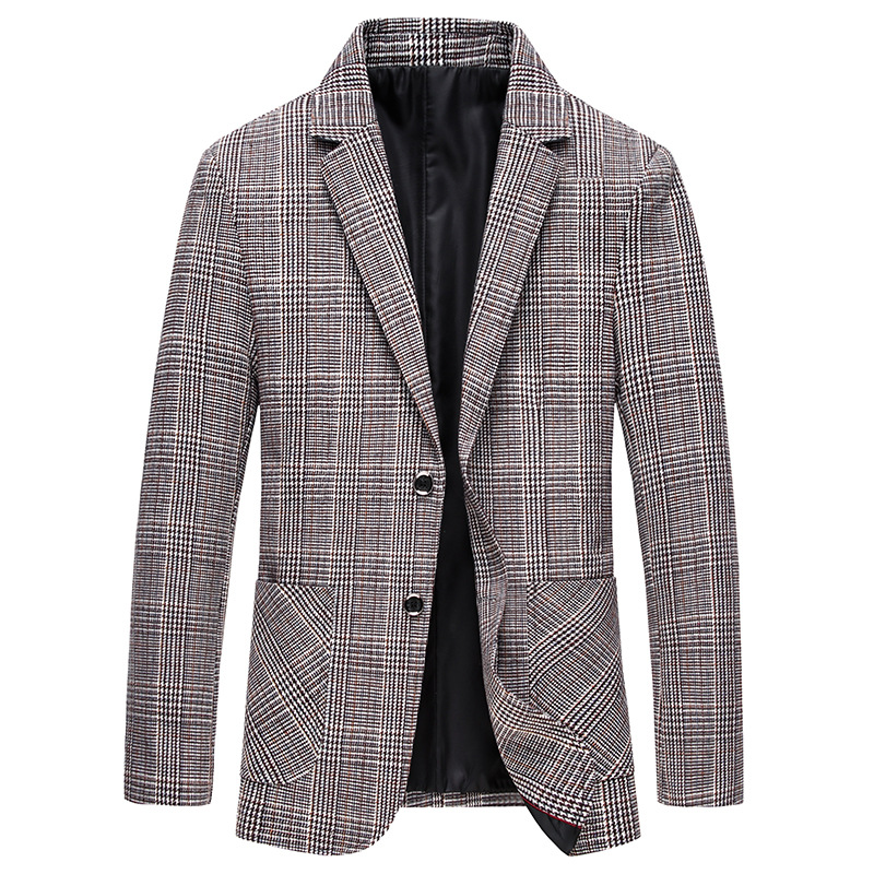 休闲西装外套格子男士春季新款中年单西褂上衣春秋单件西服爸爸装