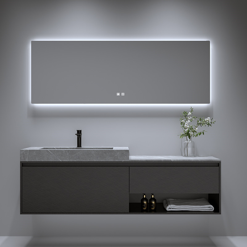 极简意式岩板一体盆浴室柜组合现代卫生间洗漱台洗手洗脸盆智能镜