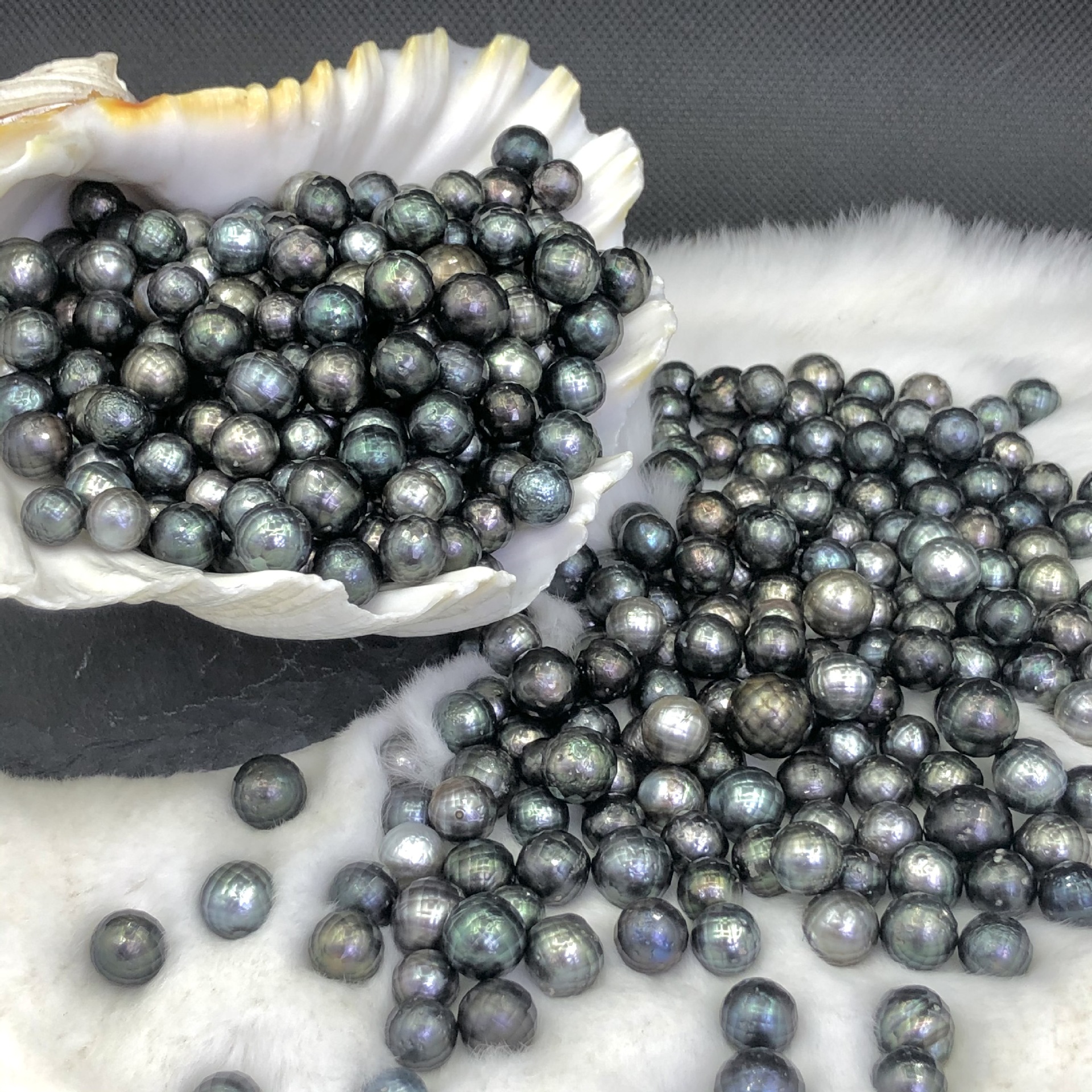 海水切面雕刻黑色有核8-11mm华珍珠 工厂直售散珠裸珠 diy项链