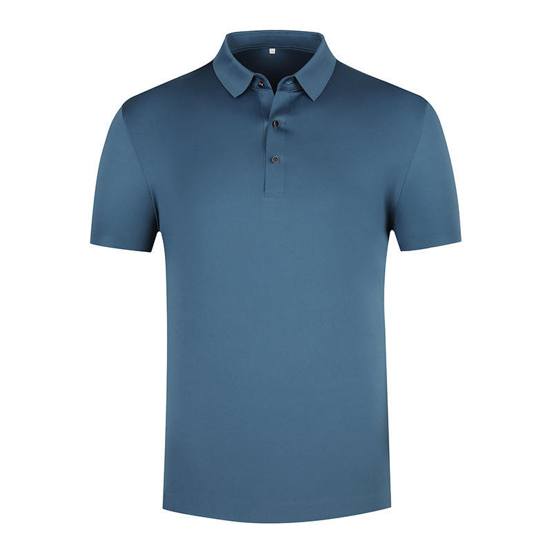 无痕压胶翻领桑蚕丝短袖polo衫 中年男士韩版纯色现货爸爸装高货