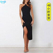 Summer Slit Neck Wrap Skirt Women's Dresses夏季开衩挂脖裹身