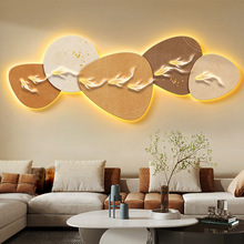 九鱼图沙发背景墙装饰画带led灯氛围感玄关壁画新中式客厅挂画