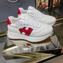 欧美2024春季新款高定拼色休闲运动鞋正皮小白鞋厚底增高老爹鞋