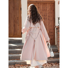 粉色风衣外套女2024新款春季中长款小个子气质大衣
