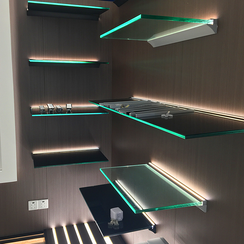 发光铝合金置物架灯一字隔板l层板挂壁式展示柜储物架墙面书架灯