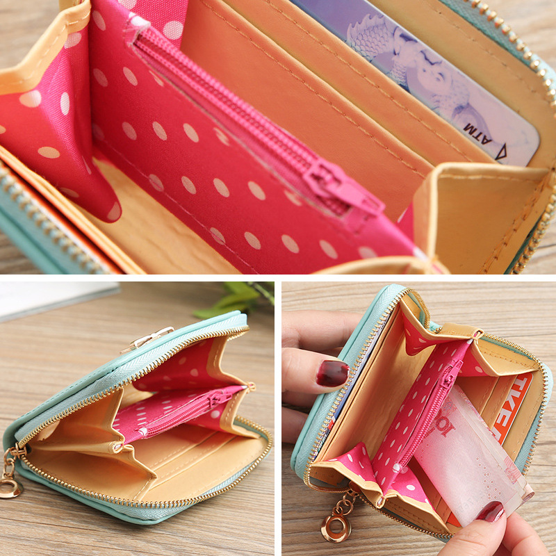 Cross-Border New Arrival Korean Style Fashion Small Wallet Ladies Bow Mini Wallet Zipper Short Coin Purse Card Holder