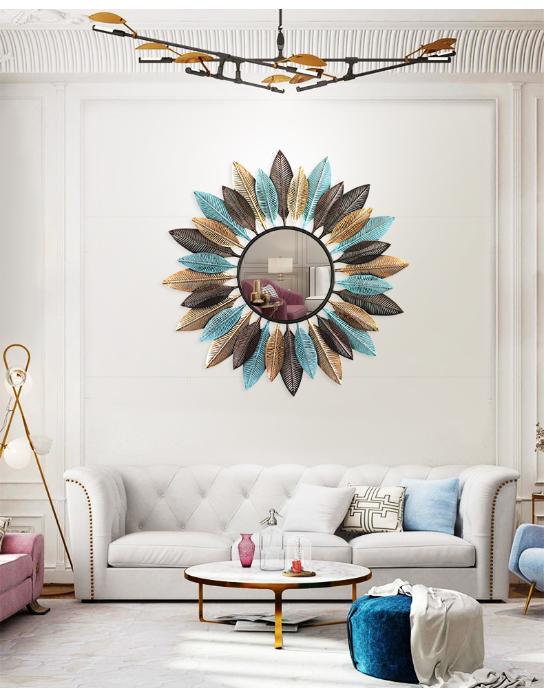 北欧铁艺装饰墙上创意壁挂卧室客厅沙发背景墙面挂件玄关镜子壁饰