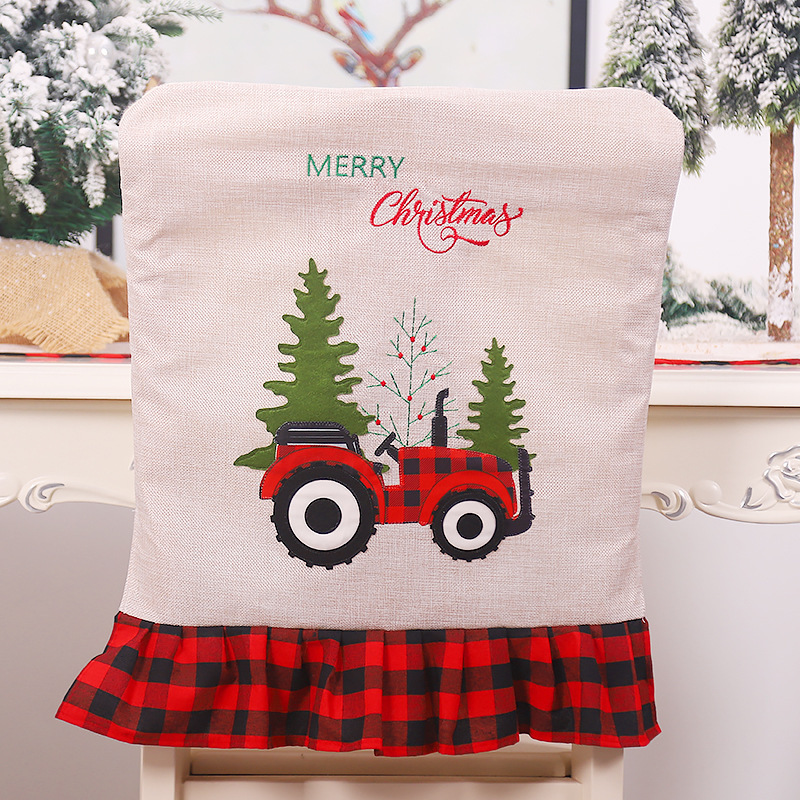 Exclusive for Cross-Border Christmas Decoration Supplies Red, Black and White Plaid Chair Cover Dining Room Layout Supplies Chair Cover Chair Cover