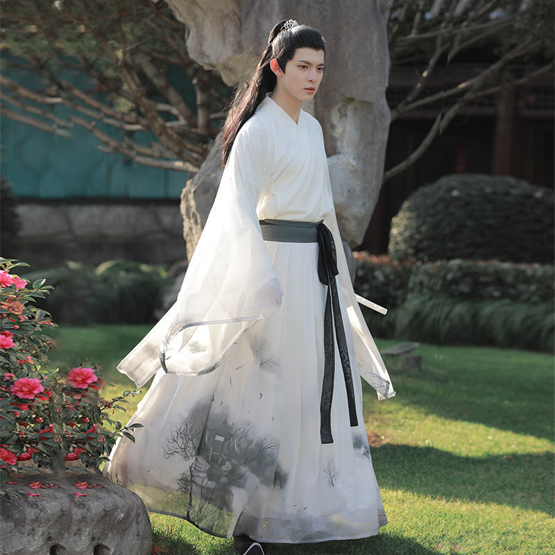 汉服男魏晋风古风印染大袖腰裙仙气侠客cp青年情侣套装原创正品