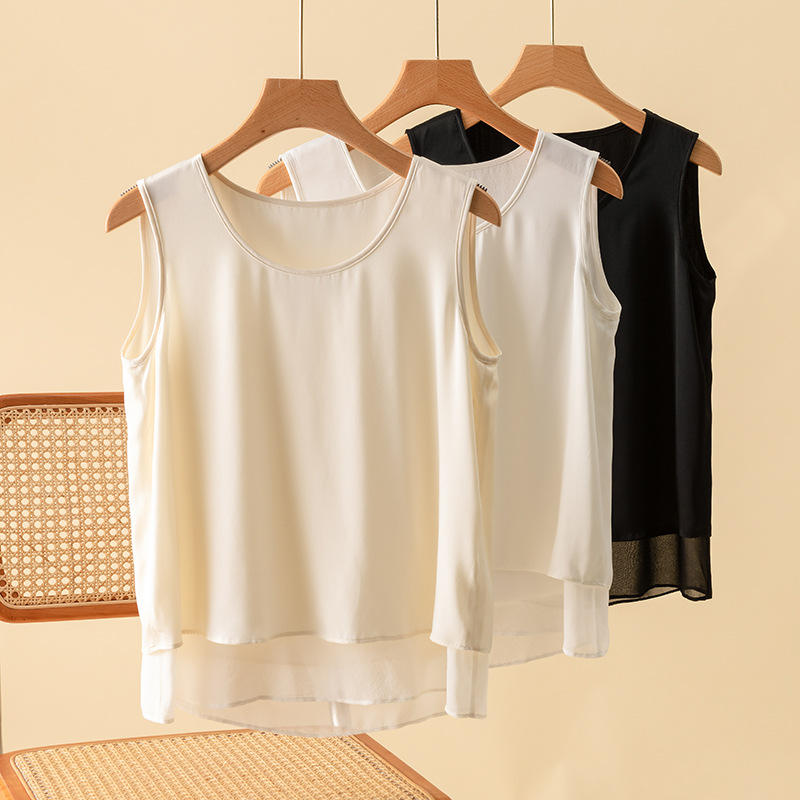 真丝吊带背心女内搭夏新款内衣双层桑蚕丝外穿修身大码纯色打底衫
