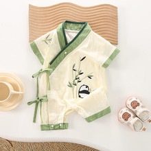 新生婴儿衣服夏装宝宝中国风短袖连体衣夏季薄款满月百天哈衣爬服