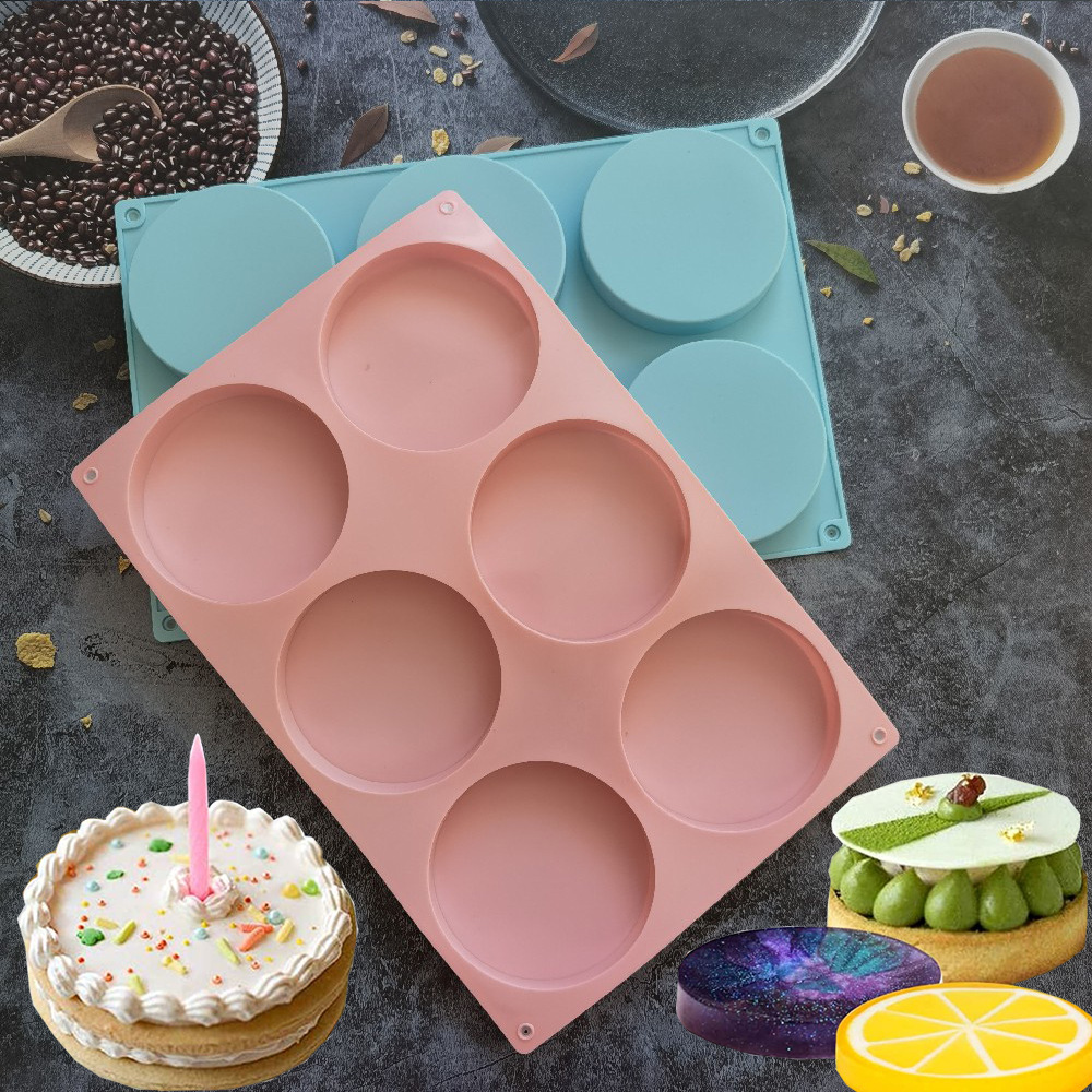 Silicone 6-Piece Large Disc Cake Mold Ice Cream Jelly Pudding Soap Mousse Cake Mold