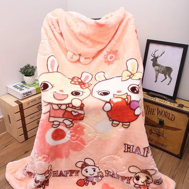 Factory in Stock Baby Blanket Cartoon Hug Blanket Double Layer Raschel Embossed Cloud Blanket Thickened Wind Cape Warm Cloak