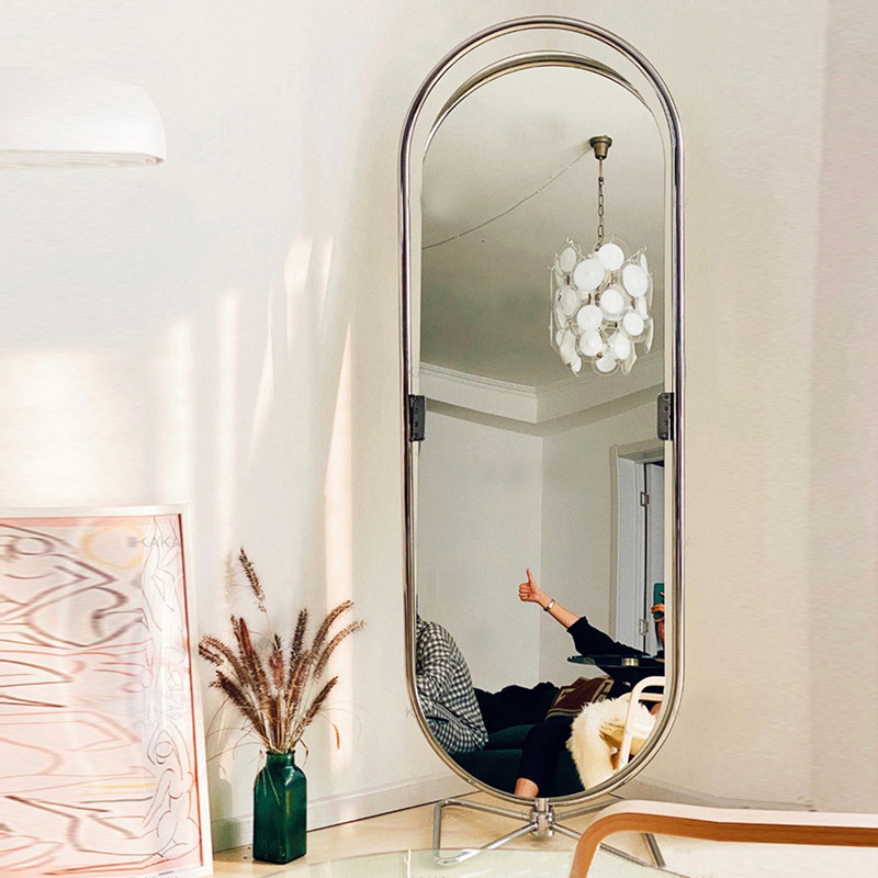 设计师旋转落地镜全身镜化妆镜ins网红可移动艺术穿衣镜拍照镜子