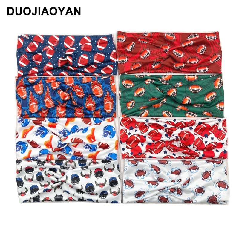 European and American New Cross Sports Hair Band Rugby Print Elastic Hair Band Fashion Wide-Brimmed Knotted Sweat-Absorbent Headband