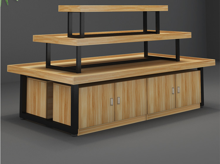 商超货架中岛化妆品展示柜三层流水台店鞋店中岛柜鲜花展台