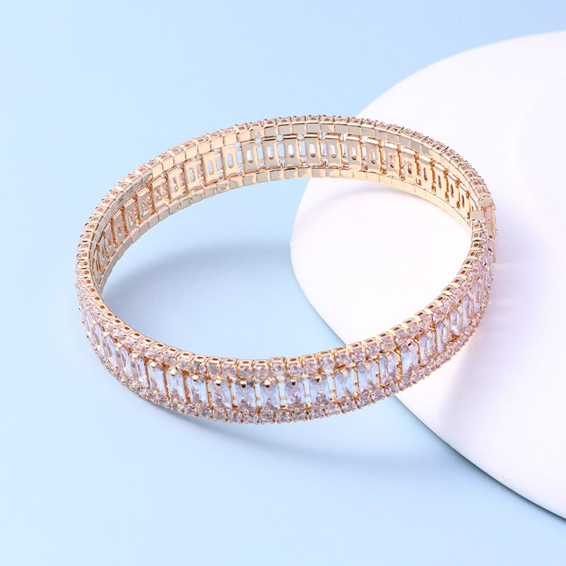 French Court Zircon Inlaid Ring Full Diamond Open Adjustable Bracelet Fashion All-Match Bracelet Ornament Wholesale