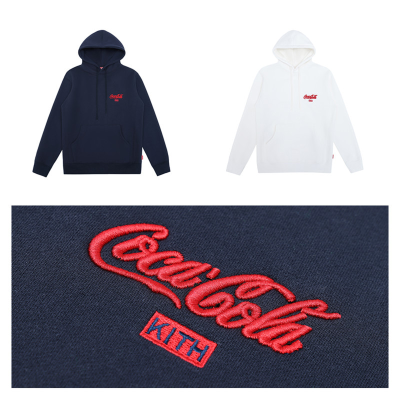 oversize潮牌kith可乐联名刺绣logo加绒连帽卫衣男女同款帽衫外套