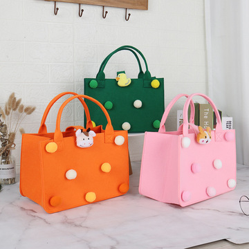 手提毛毡包卡通毛球纯色可定制厂家批发礼品手提袋满月宴毛毡包